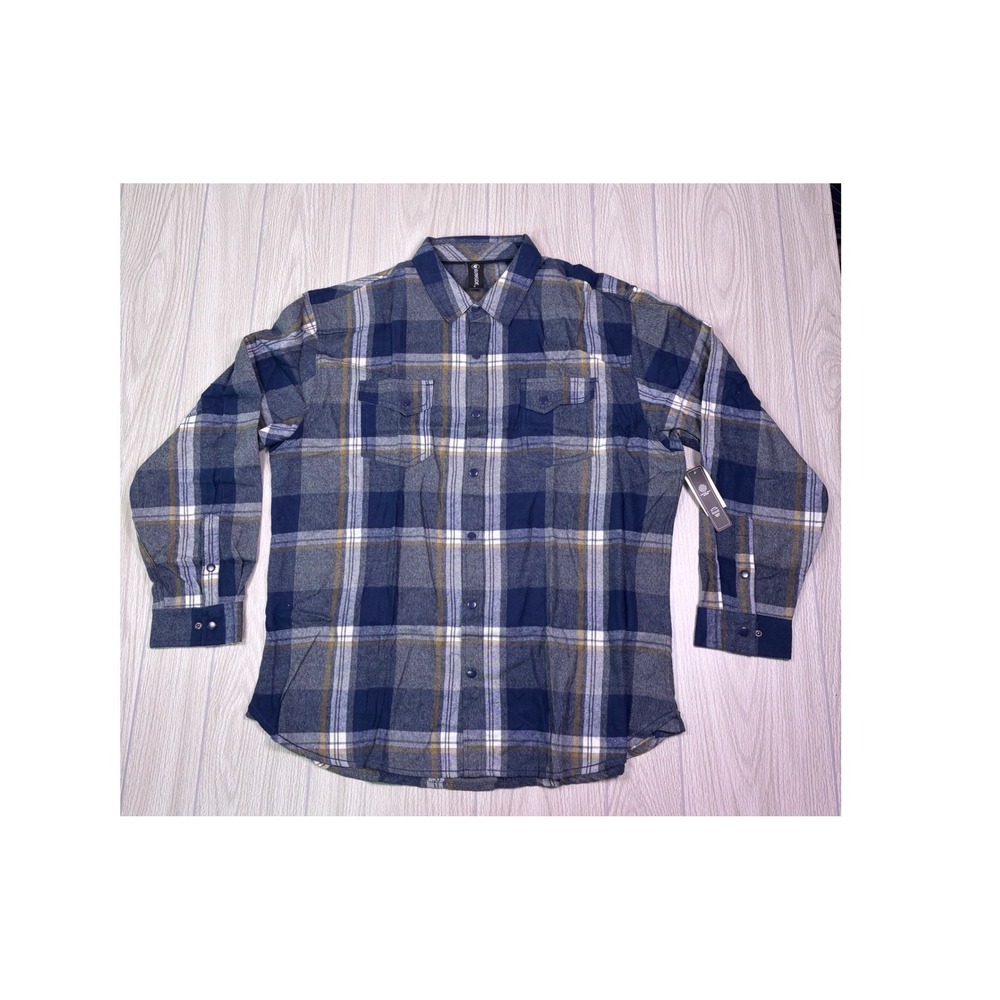 Burnside Mens Indigo Plaid‎ Long Sleeve Button Down Flannel Shirt B8219 Size 2X